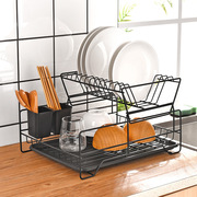 厨房沥水架置物架铁线餐具碗碟架多功能双层收纳架沥水碗碟架台面