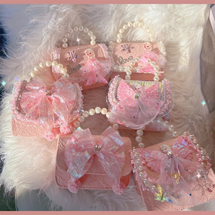 女童爱莎公主包珍珠手提斜跨包洋气女孩时尚蝴蝶结宝宝小香风潮包