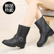 春夏韩国雨鞋黑色雨靴，时尚马丁水靴机车，女士水鞋中筒防滑胶鞋套鞋