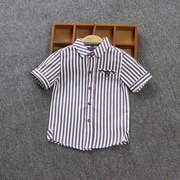 男童短袖衬衣儿童婴儿中童纯棉半袖纽扣2020夏季宝宝条纹衬衫薄款