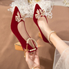 气质红色高跟鞋婚鞋新娘鞋女中式秀禾服结婚鞋小众不累脚鞋子