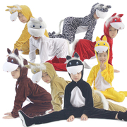 六一儿童中性卡通舞蹈宝宝动物演出服斑马亲子连帽白马表演服童装