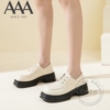 AAA女鞋牛剖皮厚底松糕底系带英伦学院风可踩跟深口小皮鞋单鞋