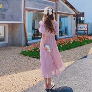 粉紫色度假连衣裙仙女裙
