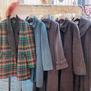 日本制古着vintage复古彩格，厚实双面羊绒羊毛宽松呢子大衣外套
