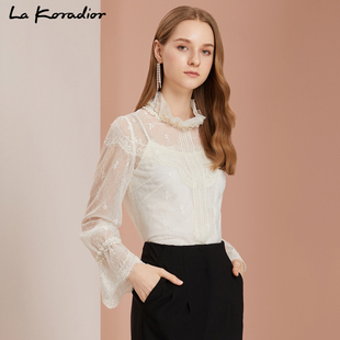 lakoradior拉珂蒂，法式长袖蕾丝套头衬衫气质，雪纺衫秋季