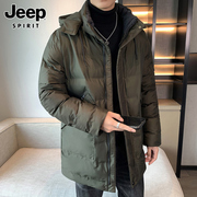 Jeep吉普男士棉衣中长款冬季可拆卸帽保暖上衣潮流羽绒棉服男