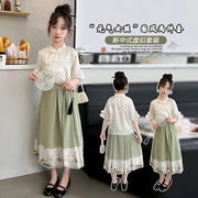 2024夏季女童套裙夏装中国风复古短袖中式上衣马面裙两件套装