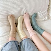 女纯色外穿长筒袜 韩版双针竖条中筒堆堆袜 长袜彩色运动袜街头潮