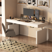 白色烤漆双电机升降学习书桌，可站立式工作台，家用无线充电脑桌