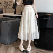 2024A字雪纺蛋糕裙半身裙子女士春夏超仙森系小个子白色半裙