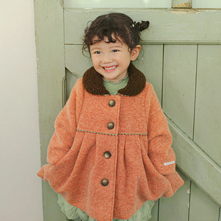2023冬季韩国童装，amber儿童女孩时尚，夹绒羊毛呢大衣保暖外套