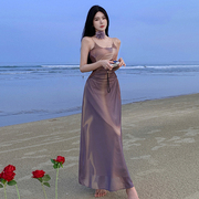 紫色沙滩裙适合海边拍照的氛围感度假高级感绝美小裙紫罗兰色裙子