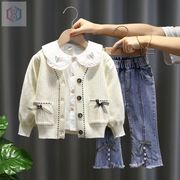 韩系女童三件套秋装套装2023女宝宝时尚毛衣外套女宝宝衬衣牛
