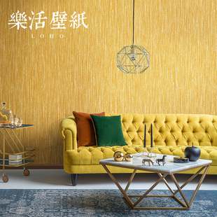 北欧素色金色金黄色加厚布纹亚麻墙纸中式客厅卧室背景壁纸非自粘