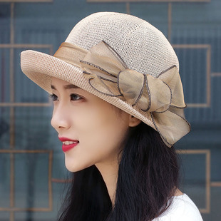 帽子女韩版夏季针织卷边雪纺，花礼帽盆帽女士，遮阳帽透气渔夫帽防晒