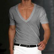 Solid color slim V-neck short-sleeved T-shirt 纯色V领短袖T恤