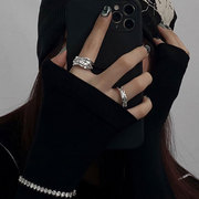 欧美S925银几何褶皱戒指女复古时尚个性嘻哈开口指环ins食指戒潮