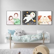 三口之家卧室床头装饰画北欧儿童房温馨挂画客厅房间幸福卡通壁画