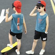 童装男童休闲套装夏季韩版中大童套头背心短裤无袖两件套洋气