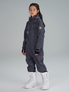 雪怡派23牛仔连体儿童滑雪服，套装男女童防水保暖单双板(单双板)滑雪衣
