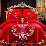 新婚庆(新婚庆)四件套大红色，全棉刺绣结婚房喜被子，六八十件套纯棉床上用品
