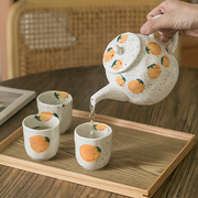 日式手绘水果图案陶瓷茶壶，家用茶杯可爱茶具下午红茶釉下彩