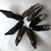 2019冬季女鞋坡跟靴外贸，原单4142黑灰色潮