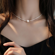 施家碎银珍珠项链女小众，设计感高级颈链，2024年精致锁骨链