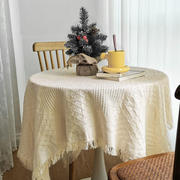 蕾丝针织in风桌布米色圆桌复古轻奢书桌台布长方形茶几餐桌盖布