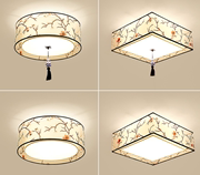 新中式卧室圆形led吸顶灯中国风大气房间灯家用简约布艺书房灯具