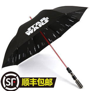 starwars迪斯尼星球大战光伞男士，长柄直杆太阳伞，发光大黑胶雨伞