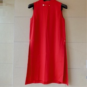 芳系列 纯红色立领无袖连衣裙雪纺垂感侧面开衩连衣裙品牌折扣