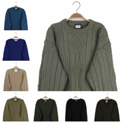 vintage古着孤品日本制复古森林系，羊毛套头毛衣，麻花缆绳纹中性风