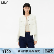 商场同款lily2024春女装绵羊毛复古小香风时尚，通勤短外套