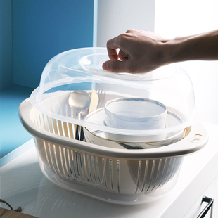 双层带盖塑料洗菜篮厨房，沥水篮家用多功能圆形果盘洗菜盆水果篮子