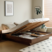 北欧黑胡桃木箱体床实木，日式小户型无床头，储物床1.8米双人卧室床