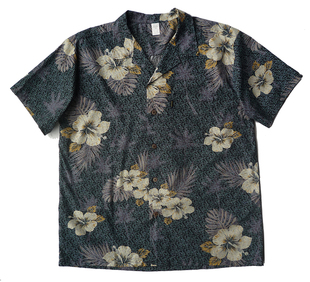 108-168加大码夏季美式夏威夷男女，款短袖密纹大花朵印花衬衫1887