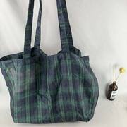 出口日本文艺盐系布袋夏季轻薄型单肩购物袋格子环保袋