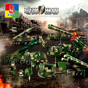 沃马新品儿童玩具男孩拼装益智积木导弹车世界系列军事模型大款