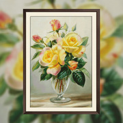 酒杯里的黄玫瑰 十字绣套件 客厅卧室 精准印花 花卉