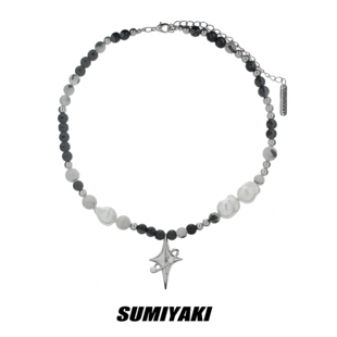 sumiyaki原创星体系列黑白珍珠项链，女小众手工串珠玛瑙星芒锁骨链