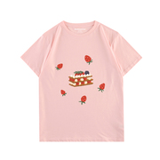 MushronCow草莓奶油蛋糕学院风百搭休闲纯棉圆领T恤