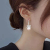s925纯银天然玛瑙珍珠耳环，韩版蝴蝶结耳坠，防过敏2022年耳饰品