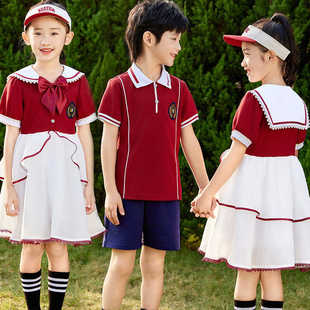 女童红衣白裙舞台演出服洋气连衣裙班级合唱比赛服儿童红色校服夏