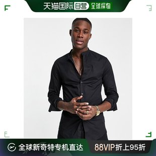 香港直邮潮奢 ASOS 男士设计紧身款小立领衬衫(黑色)