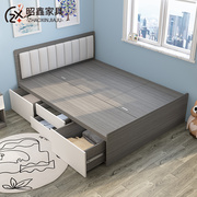 板式床现代简约北欧双人床，1.5m箱体床小户型高箱储物床收纳床定制