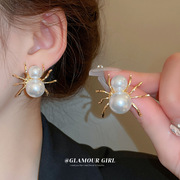 银针大小珍珠蜘蛛耳环个性复古文艺，范耳钉(范，耳钉)时尚轻奢高级感耳饰