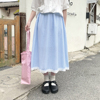 小雨良品 日系法式条纹高腰花边蓝色伞裙半身裙女夏季小个子裙子