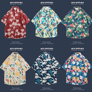 夏威夷花衬衫男泰国风餐厅短袖，衬衫复古潮，流痞帅度假沙滩宽松衬衣